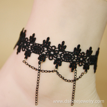 Black Lace Anklet With Chains Women Ankle Bracelet Wholesale